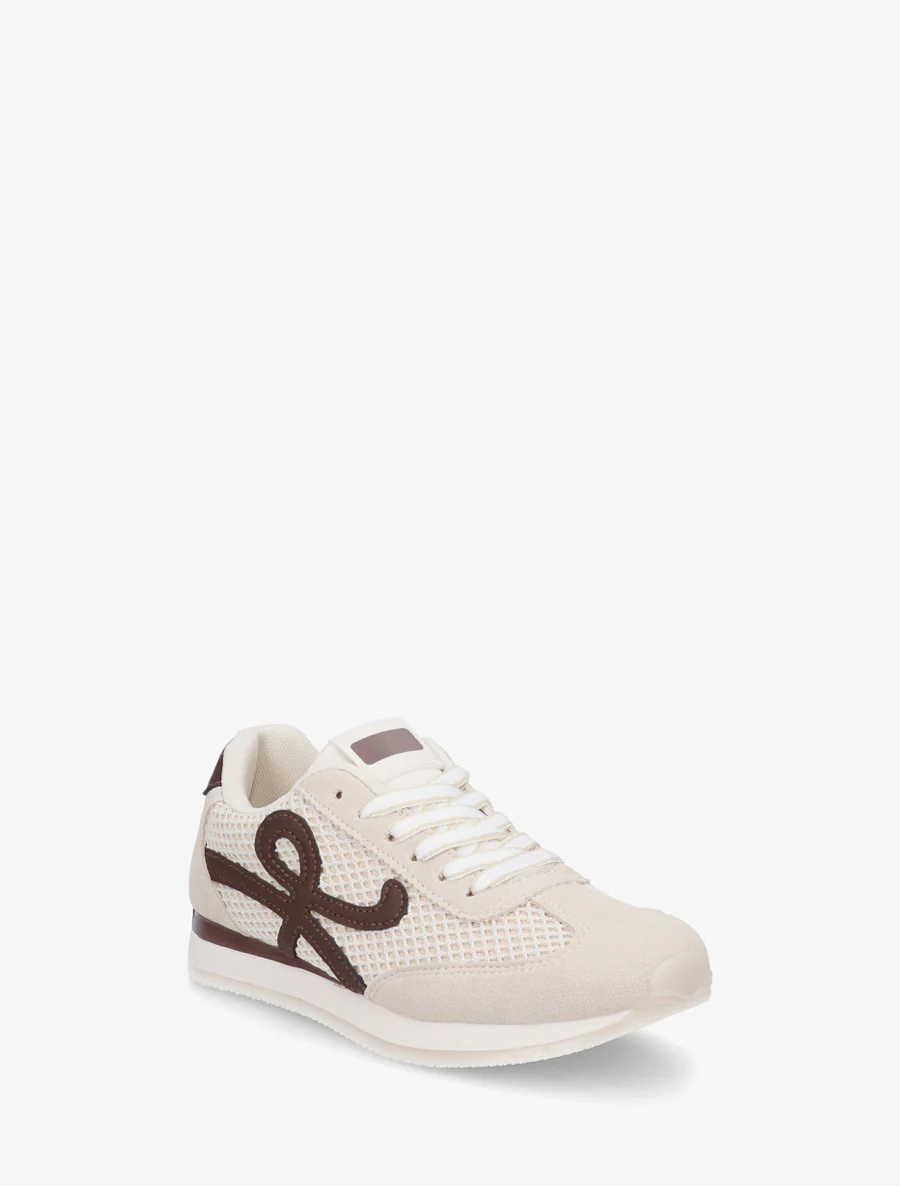 Platte sneakers met inzetstukken van canvas. - Beige - Image 2