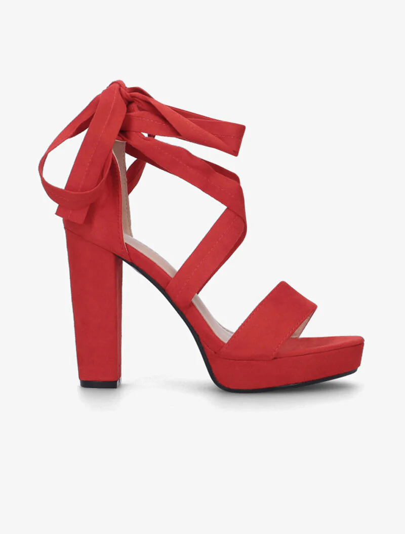 Plateau sandalen met platte veters - rood