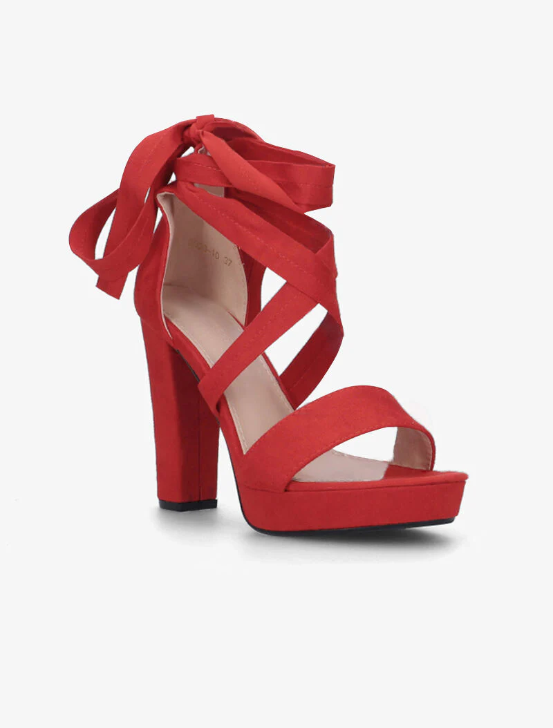 Plateau sandalen met platte veters - rood - Image 2