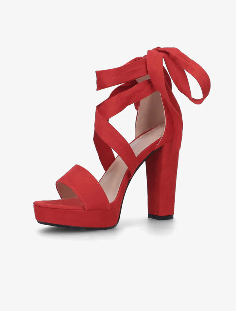 Plateau sandalen met platte veters - rood - Image 3
