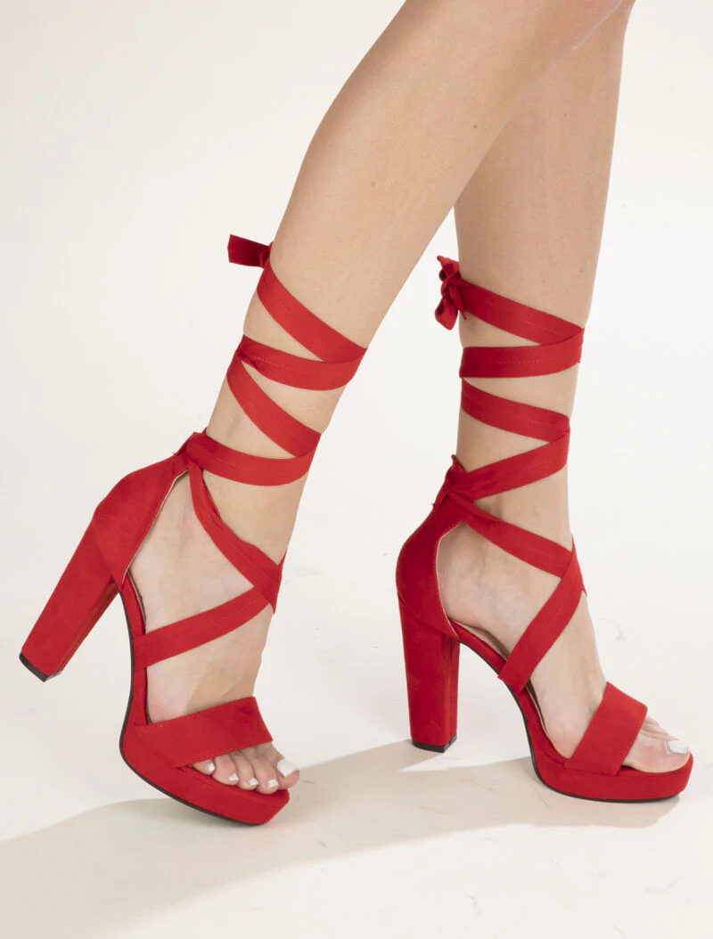 Plateau sandalen met platte veters - rood - Image 5
