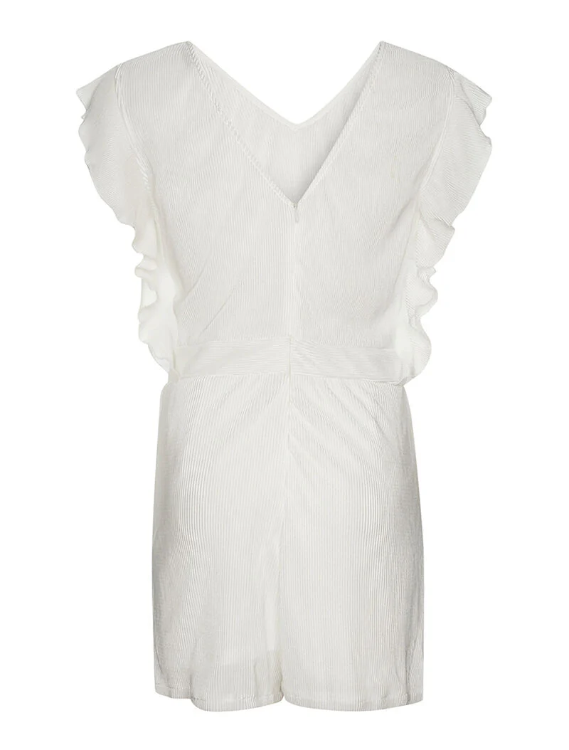 Geplooide playsuit met rucheschouders - wit - Image 2