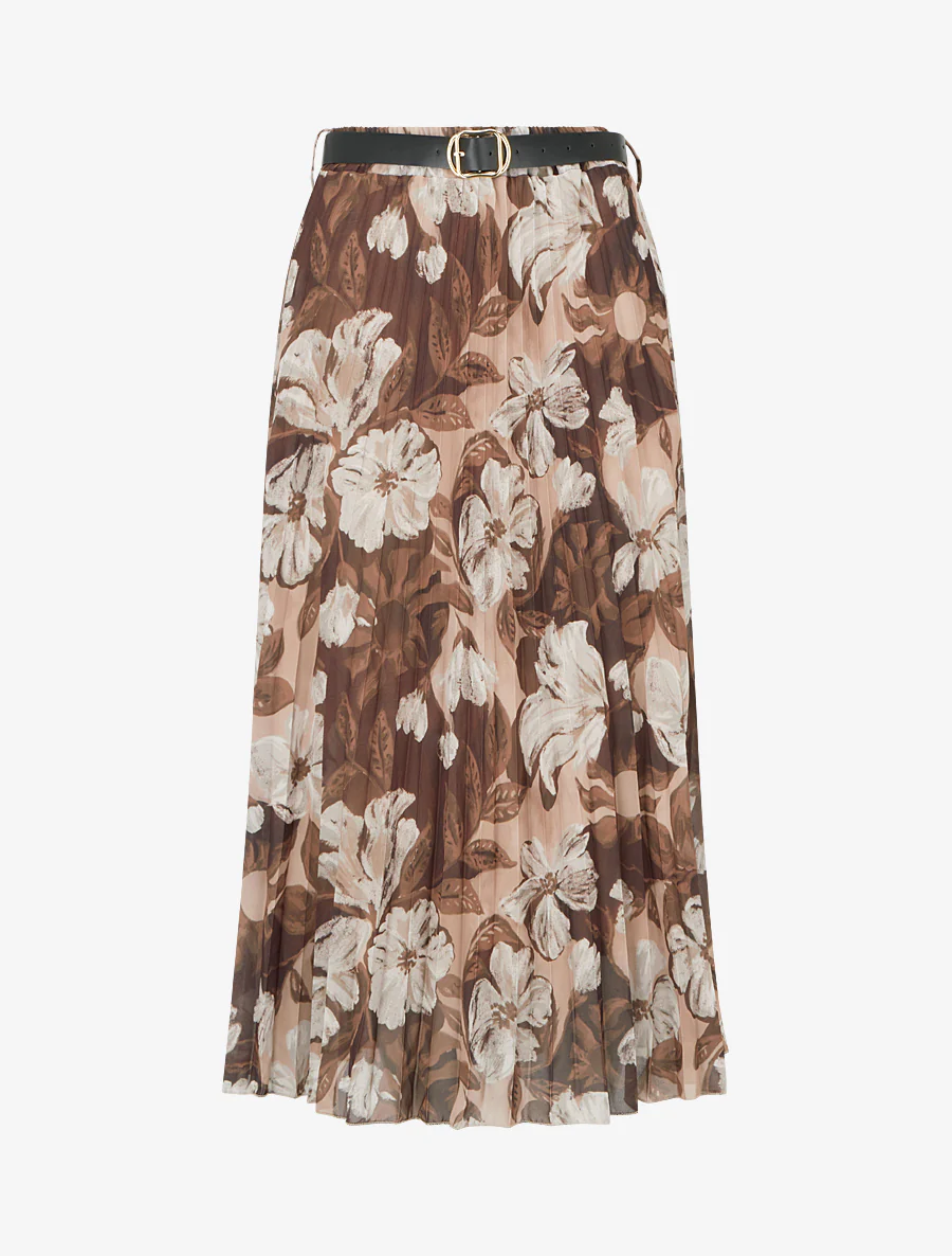 Plissé midirok met bloemenprint - Bruin