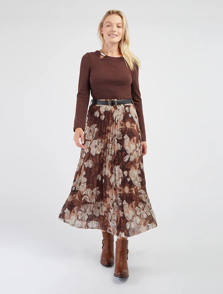 Plissé midirok met bloemenprint - Bruin - Image 4