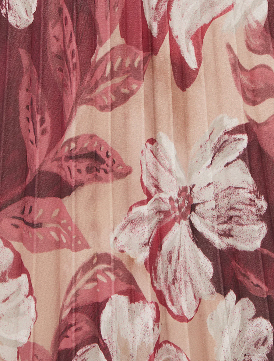 Plissé midirok met bloemenprint - Pruim - Image 3