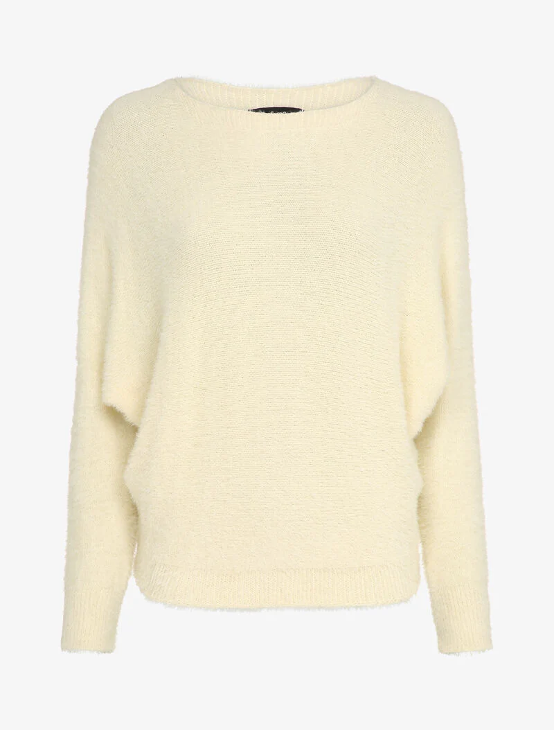 Oversized pluizige trui met vleermuismouwen - Beige
