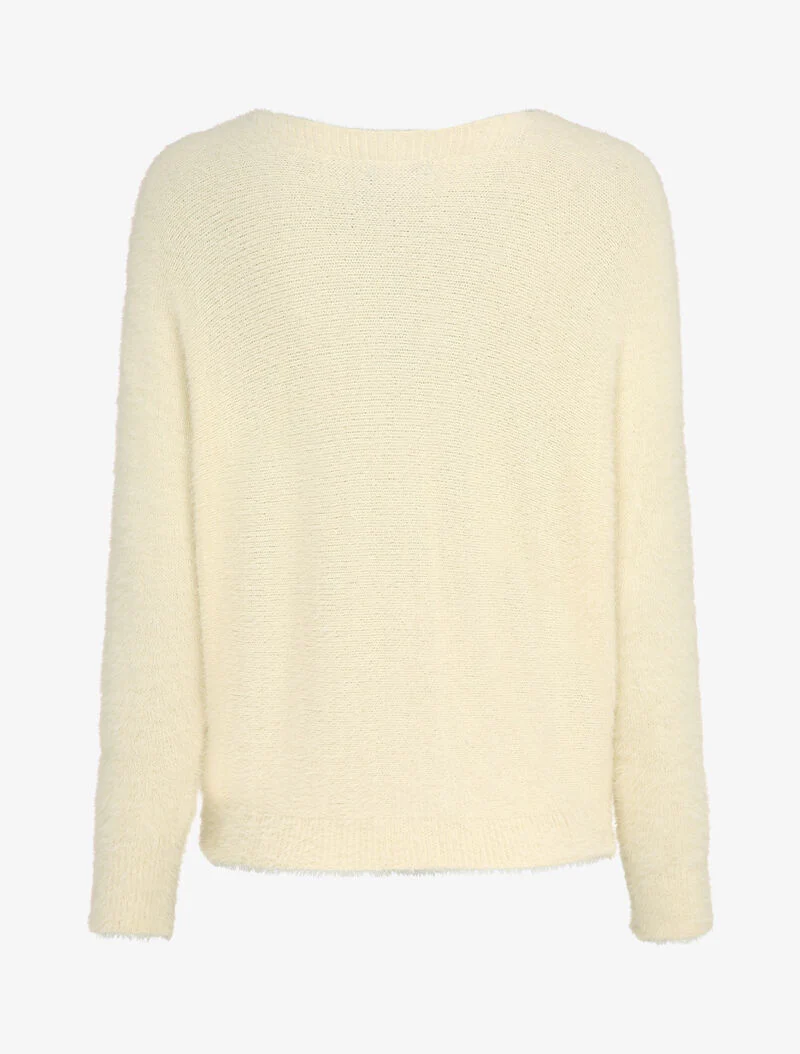 Oversized pluizige trui met vleermuismouwen - Beige - Image 2