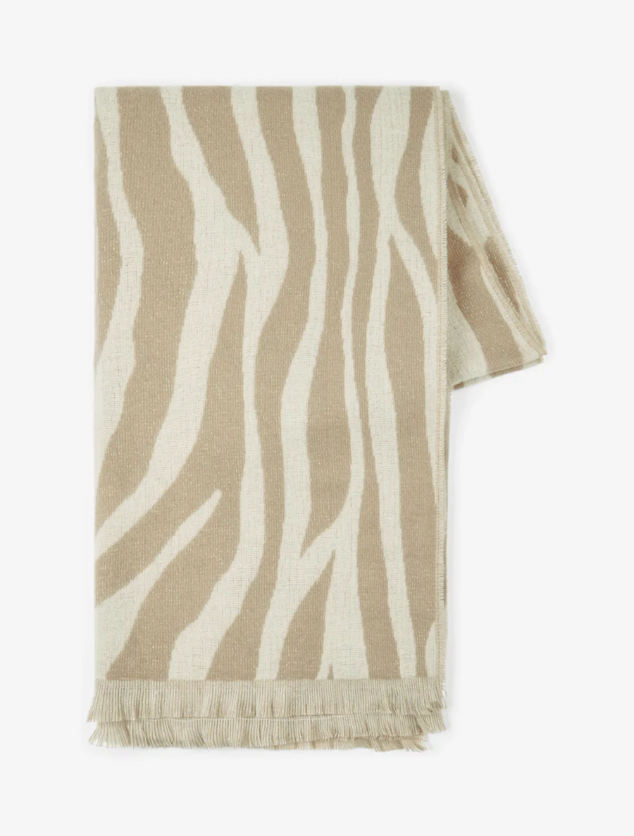 Pluizige sjaal met zebraprint - Beige - Image 2