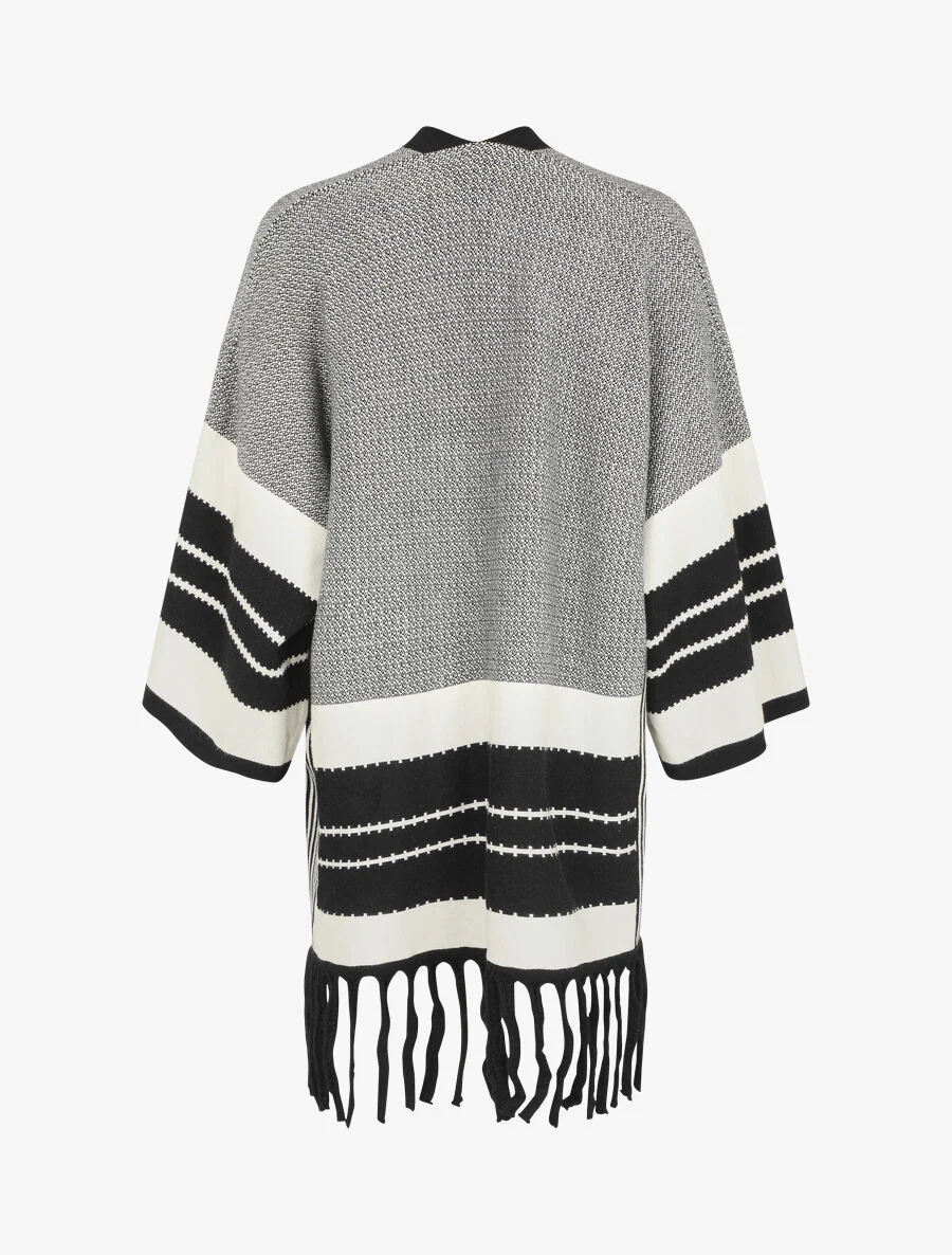Poncho met grafische print en franjes - zwart - Image 3