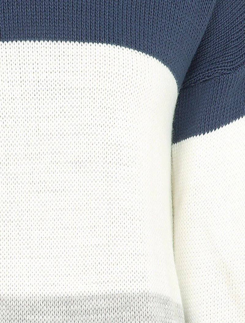 Basis driekleurige trui met boothals - Blauw/wit/grijs - Image 3