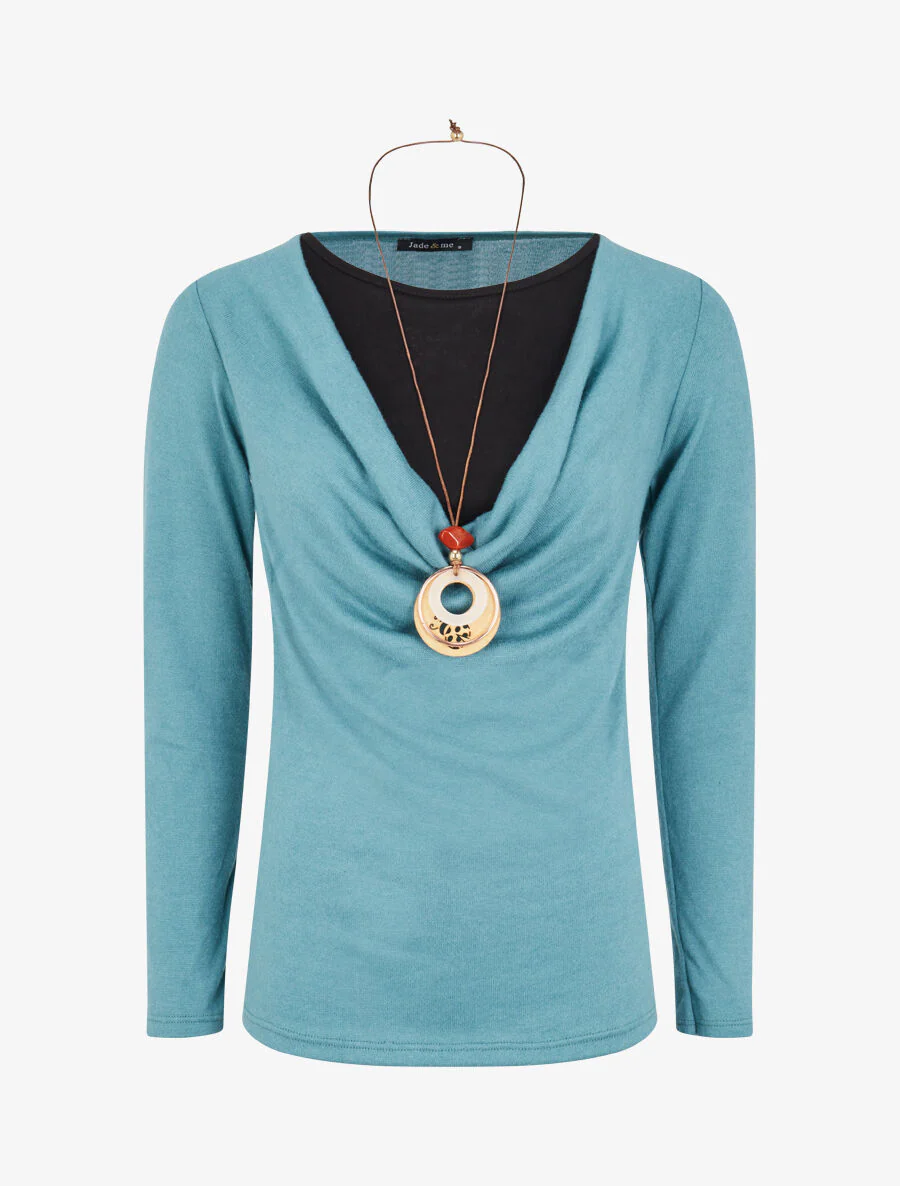 Cowl neck trui en trompe l'oeil t-shirt - Lichtblauw
