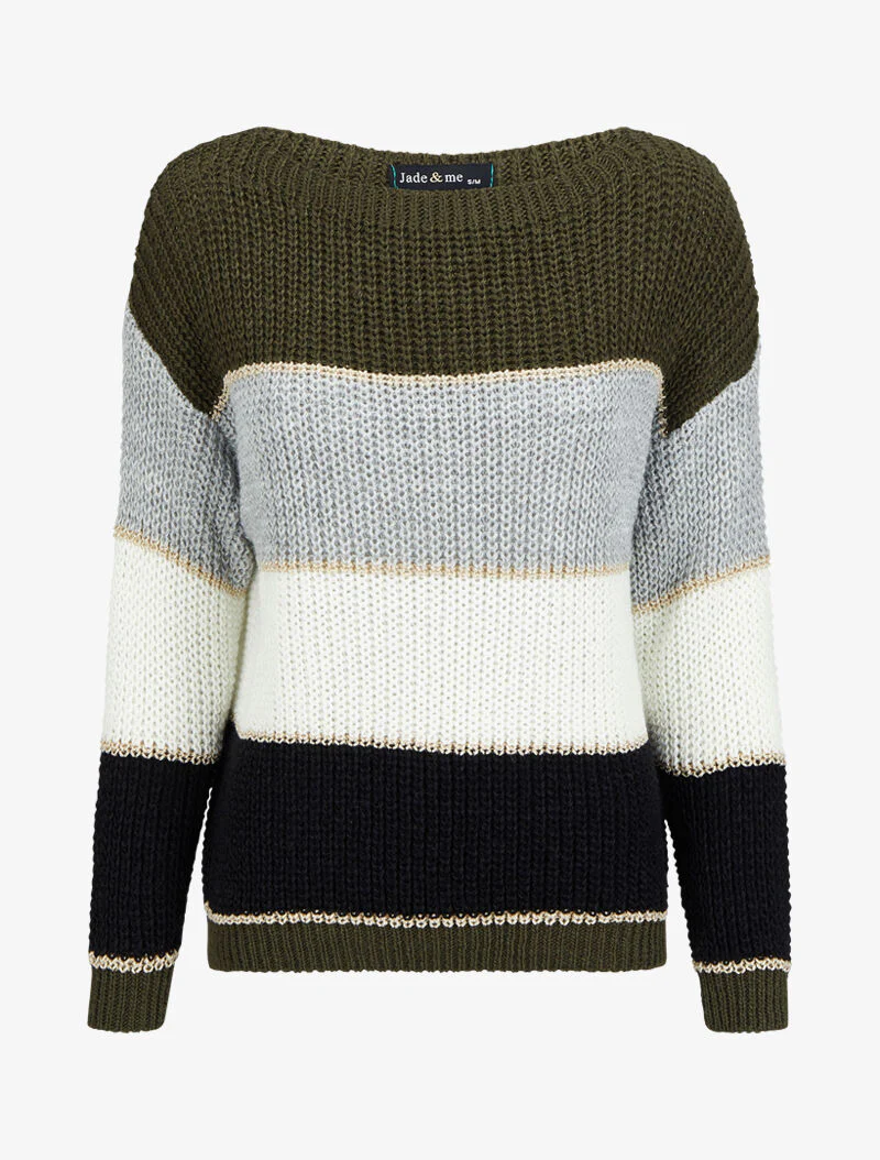 Iridescent detail color block trui - Kaki
