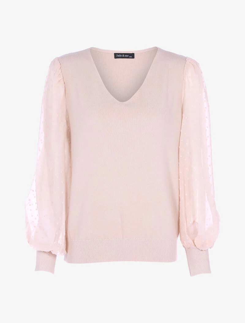 Trui met mouwen van voile en reliëfdetails - roze oranje
