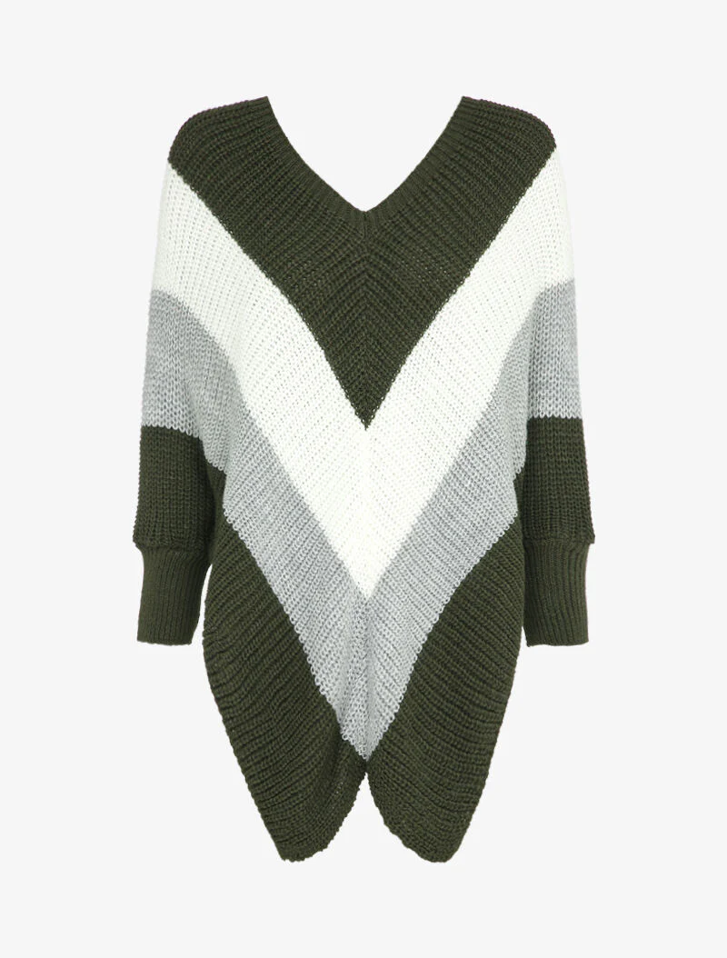 Pull stijl poncho met asymmetrische randen - Kaki