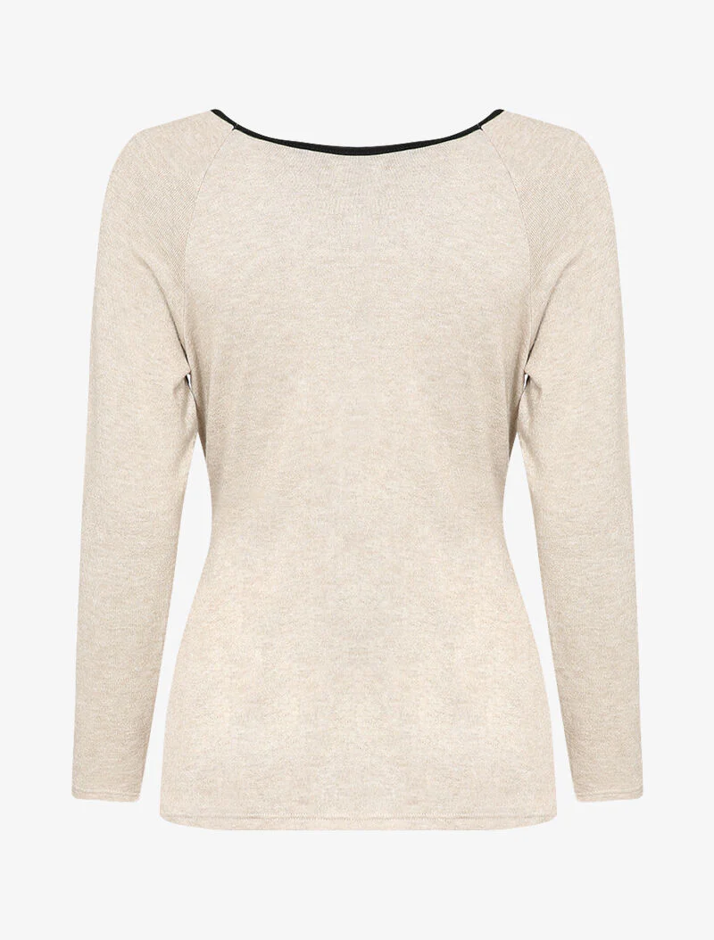 Pull stretch uni met gestileerde riem - Beige - Image 3