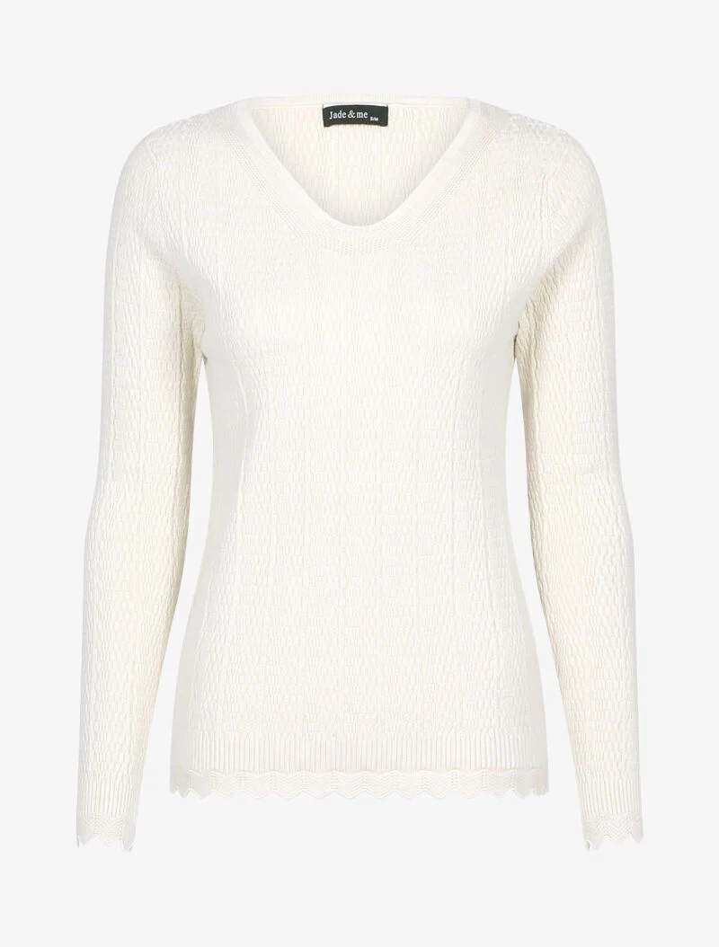 Getextureerde trui met golvende randen - beige - Image 2