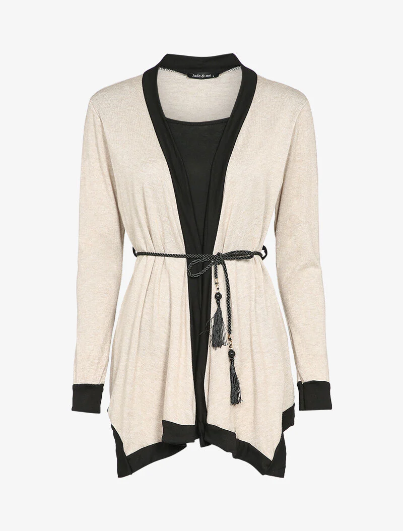 Pull trompe l'oeil stijl asymmetrisch vest - Beige - Image 2
