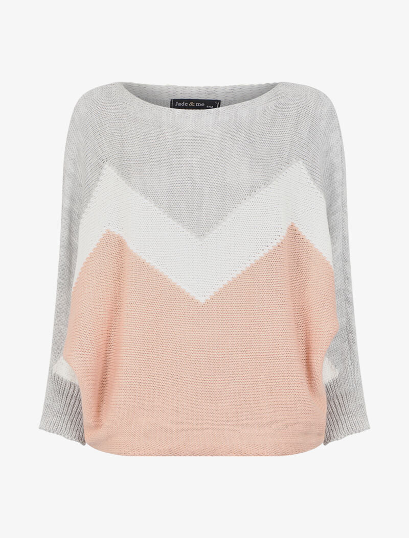 Vleermuis trui met geometrische patronen - Grijs/roze