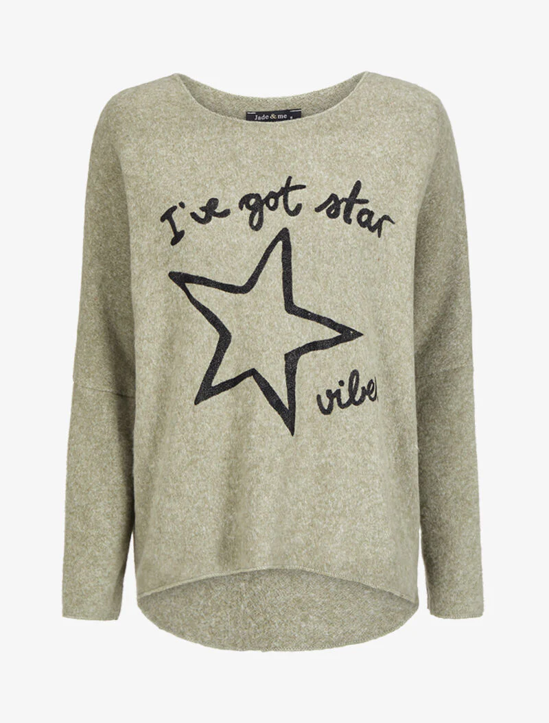 Vleermuisprint trui "I've got star" - Olijfgroen