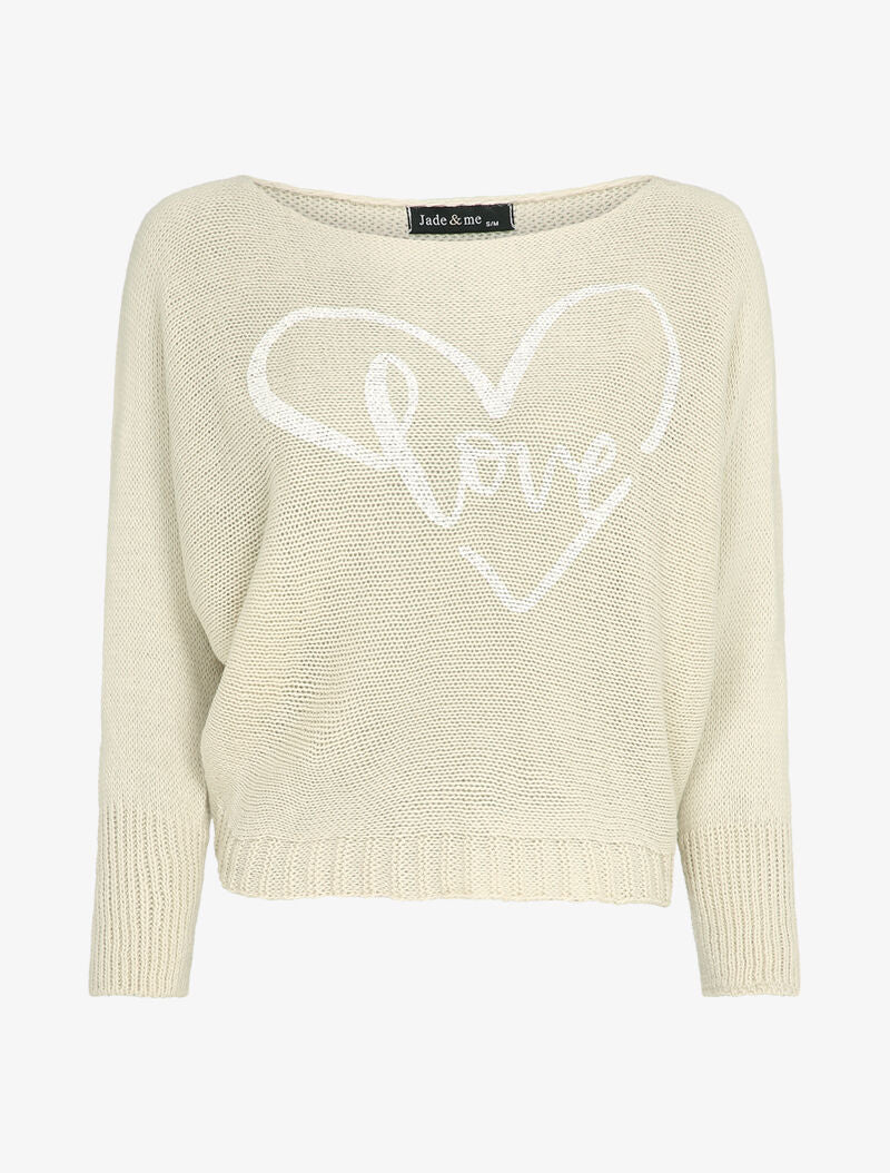 LOVE bedrukte vleermuistrui - Beige