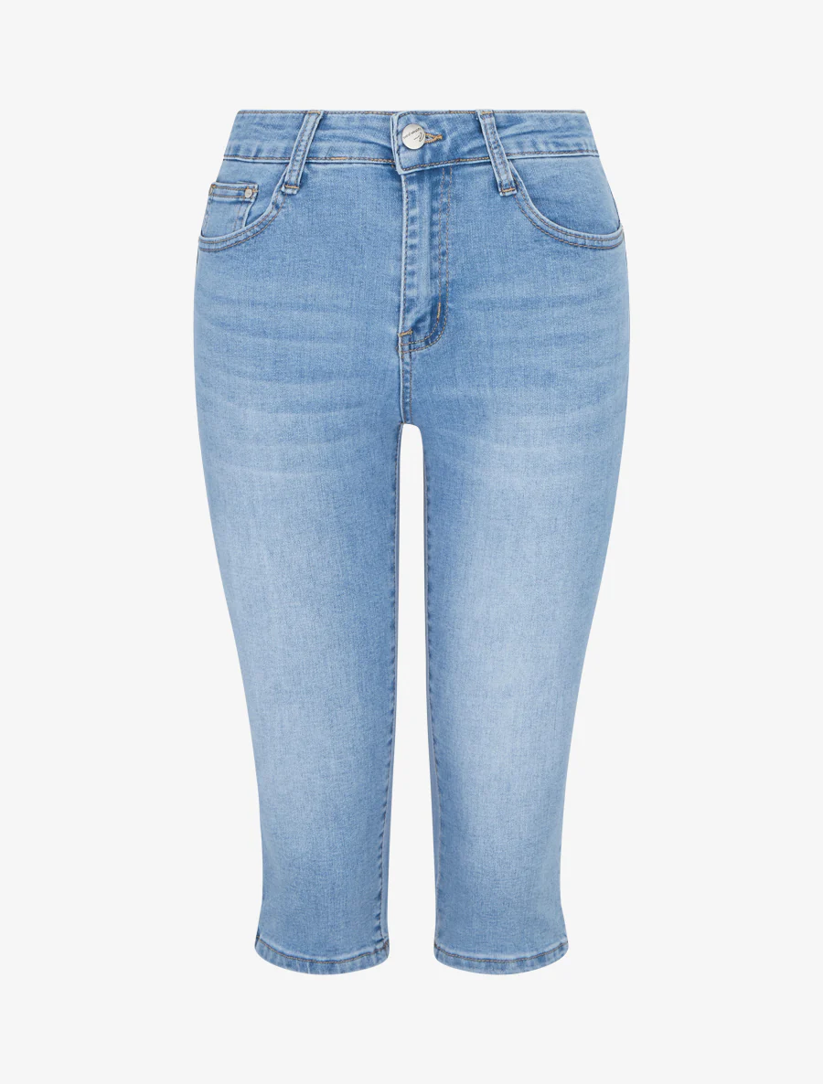Push-up capribroek in denim - Blauw