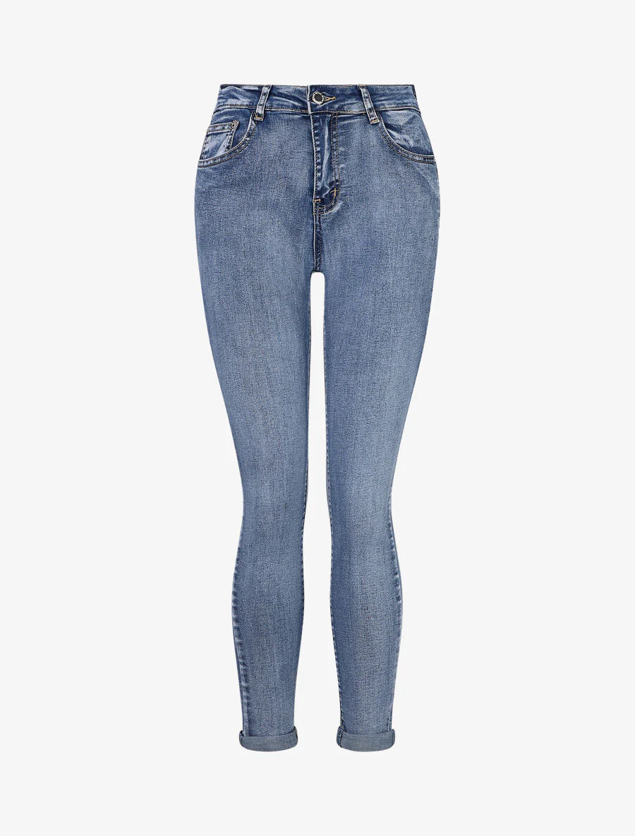 Push-up jeans met revers. slanke pasvorm - blauw