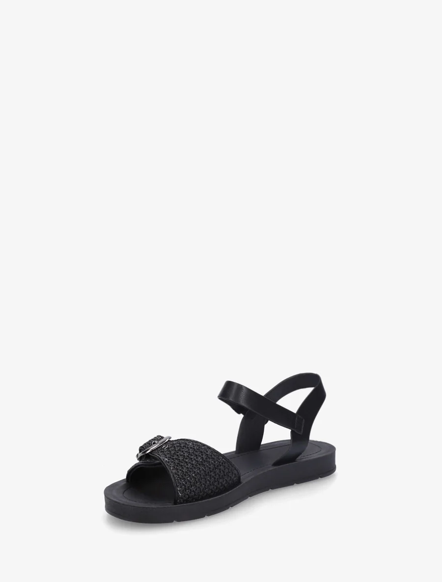 Raffia-effect sandalen met bandje - Zwart - Image 3