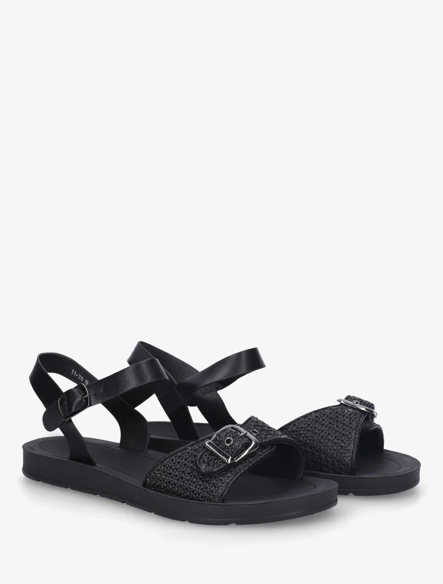 Raffia-effect sandalen met bandje - Zwart - Image 4