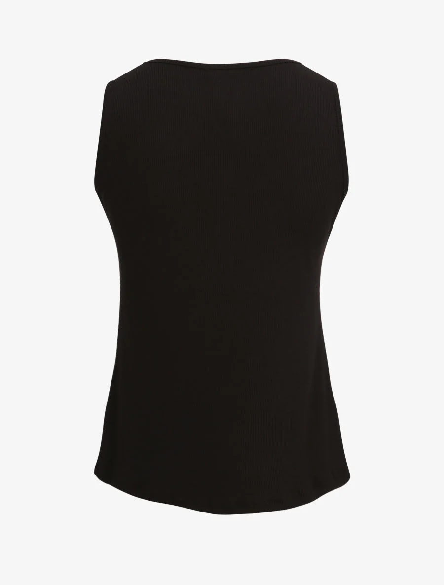 Recht eenkleurig T-shirt met rits kraag - Zwart - Image 2