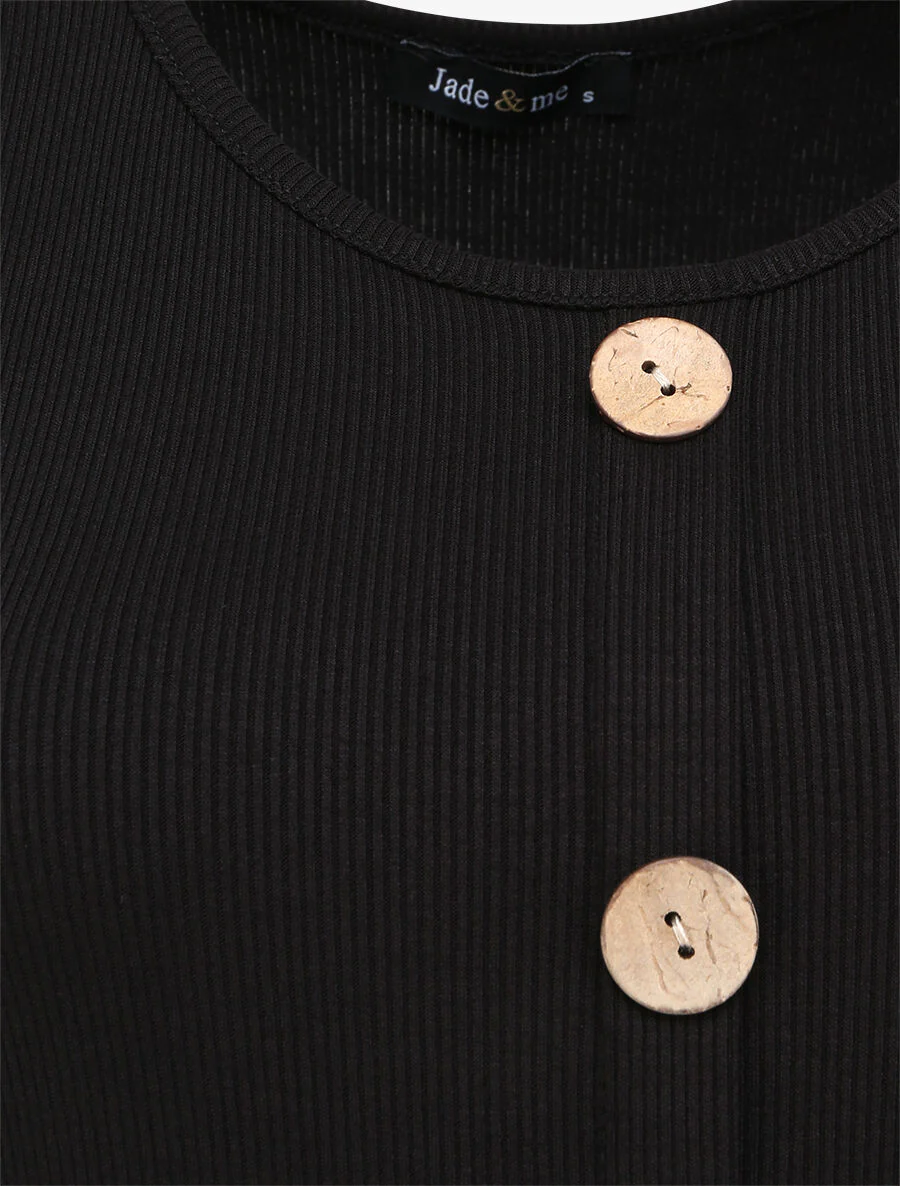 Recht gebreide gebutste singlet - zwart - Image 3