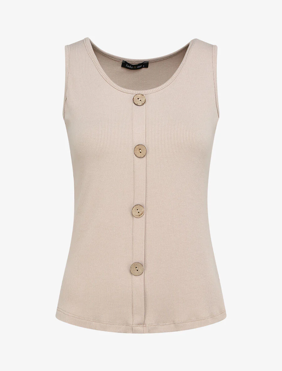 Recht gebreide gebutste singlet - Beige