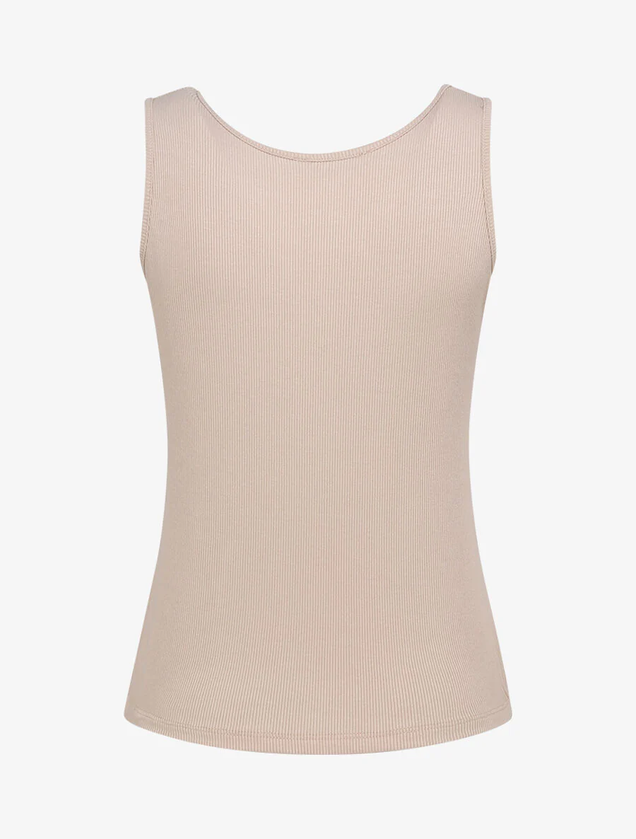 Recht gebreide gebutste singlet - Beige - Image 2