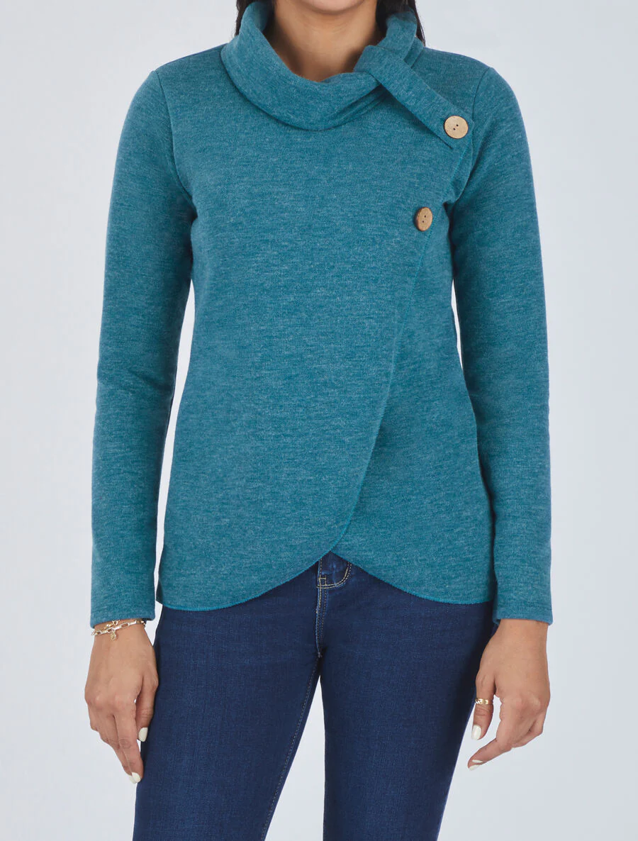 Recht geknoopt rollenkraag shirt - Blauwgroen - Image 4