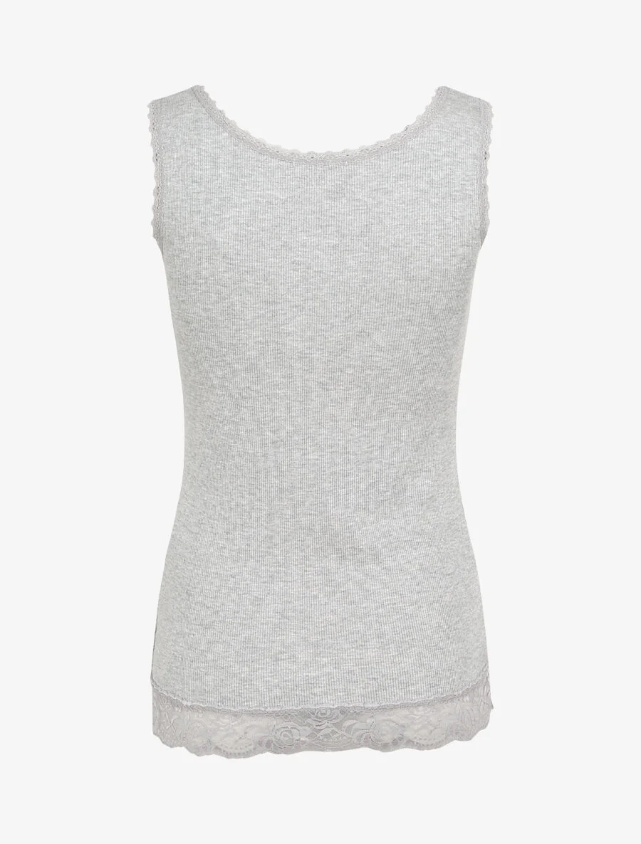 Recht geribbelde tanktop met kanten randen - Lichtgrijs - Image 2