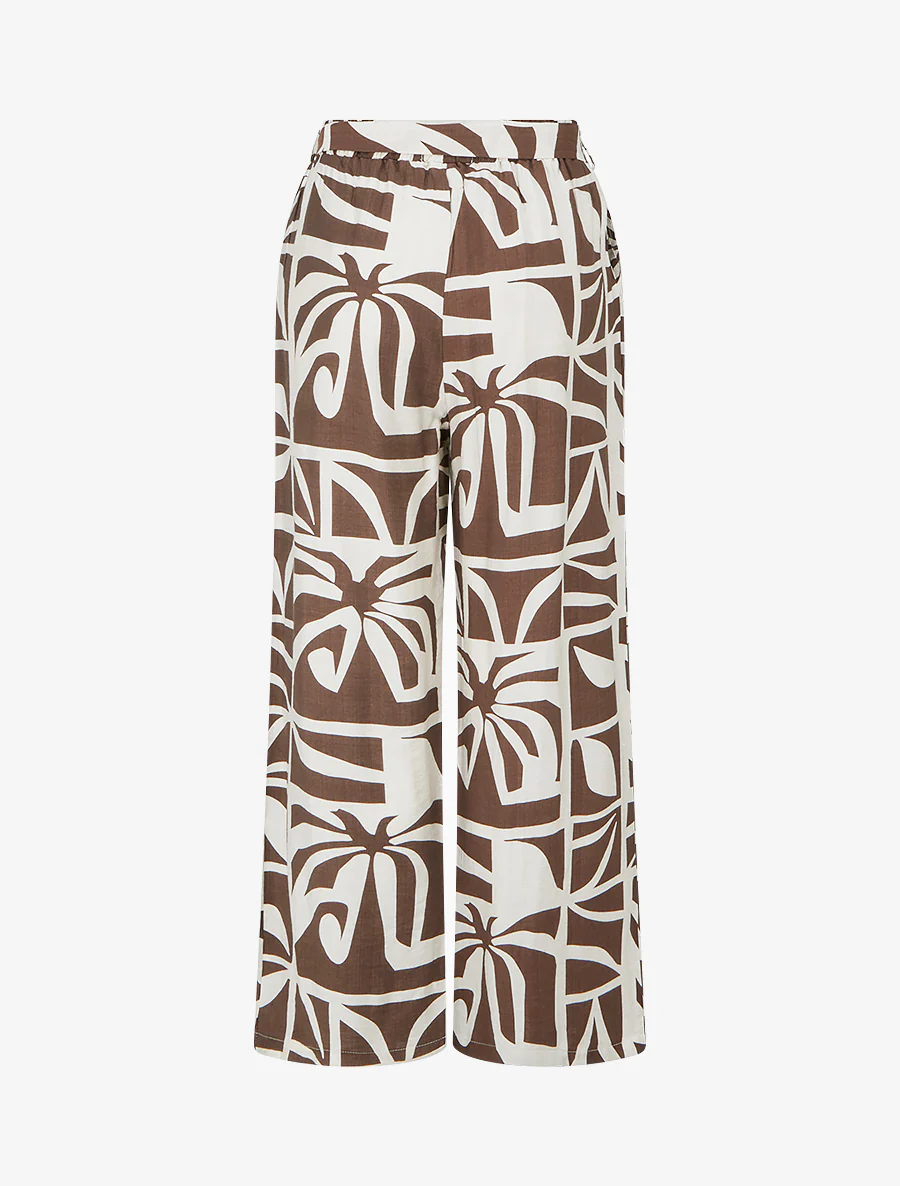 Recht gesneden broek met elastische taille en grafische print - Bruin - Image 2