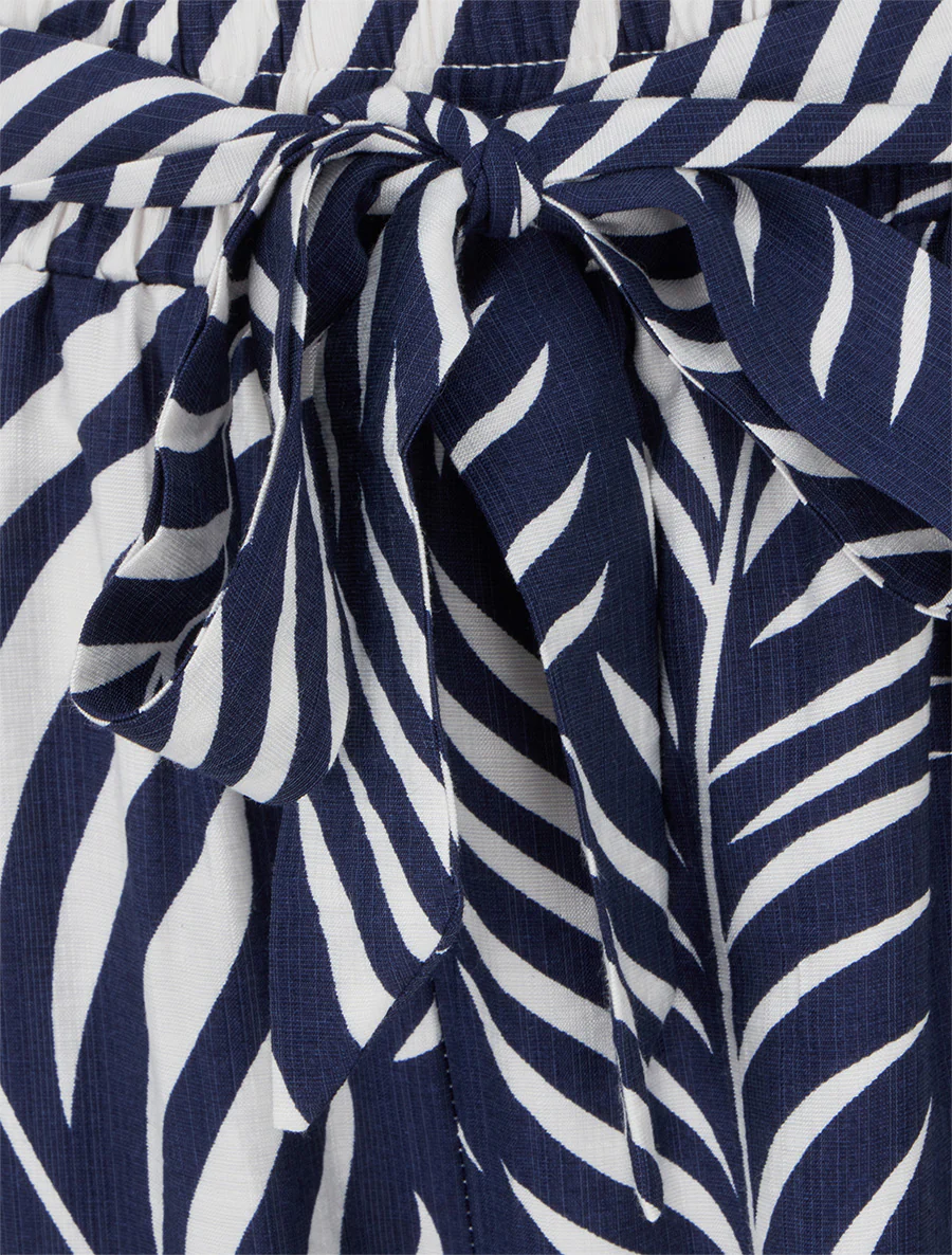 Recht gesneden elastische broek met bladdessin - Marine - Image 3