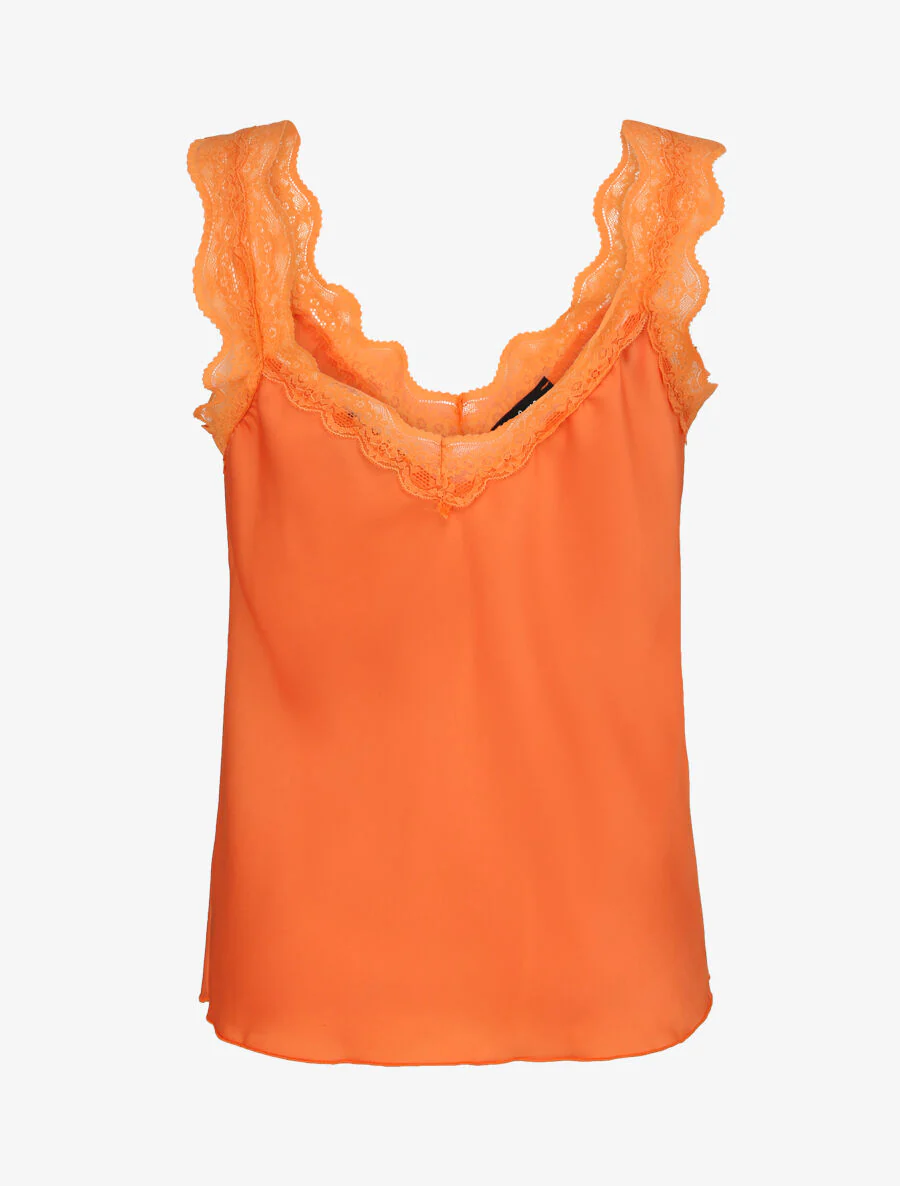 Recht satijnen tanktop met kanten bandjes - oranje - Image 2