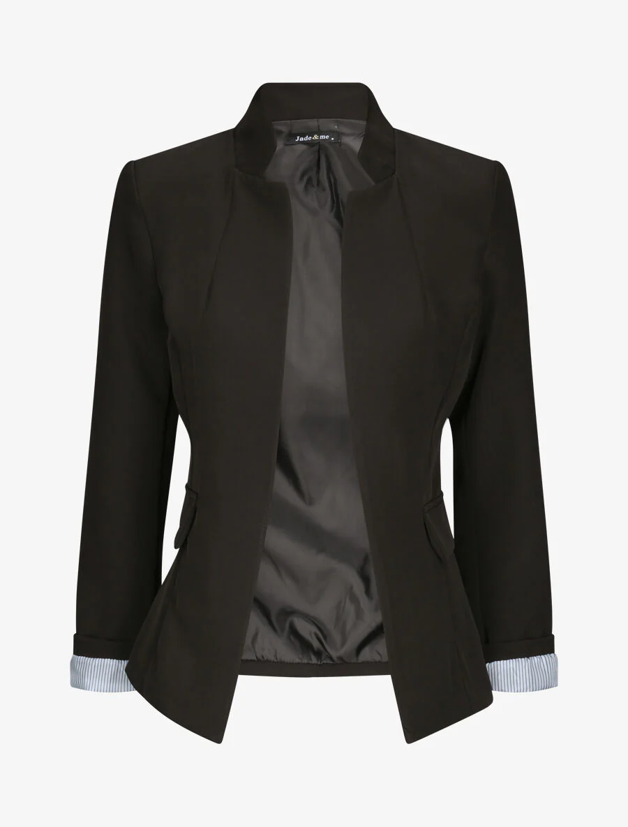 Effen rechte blazer met gekartelde kraag - Zwart