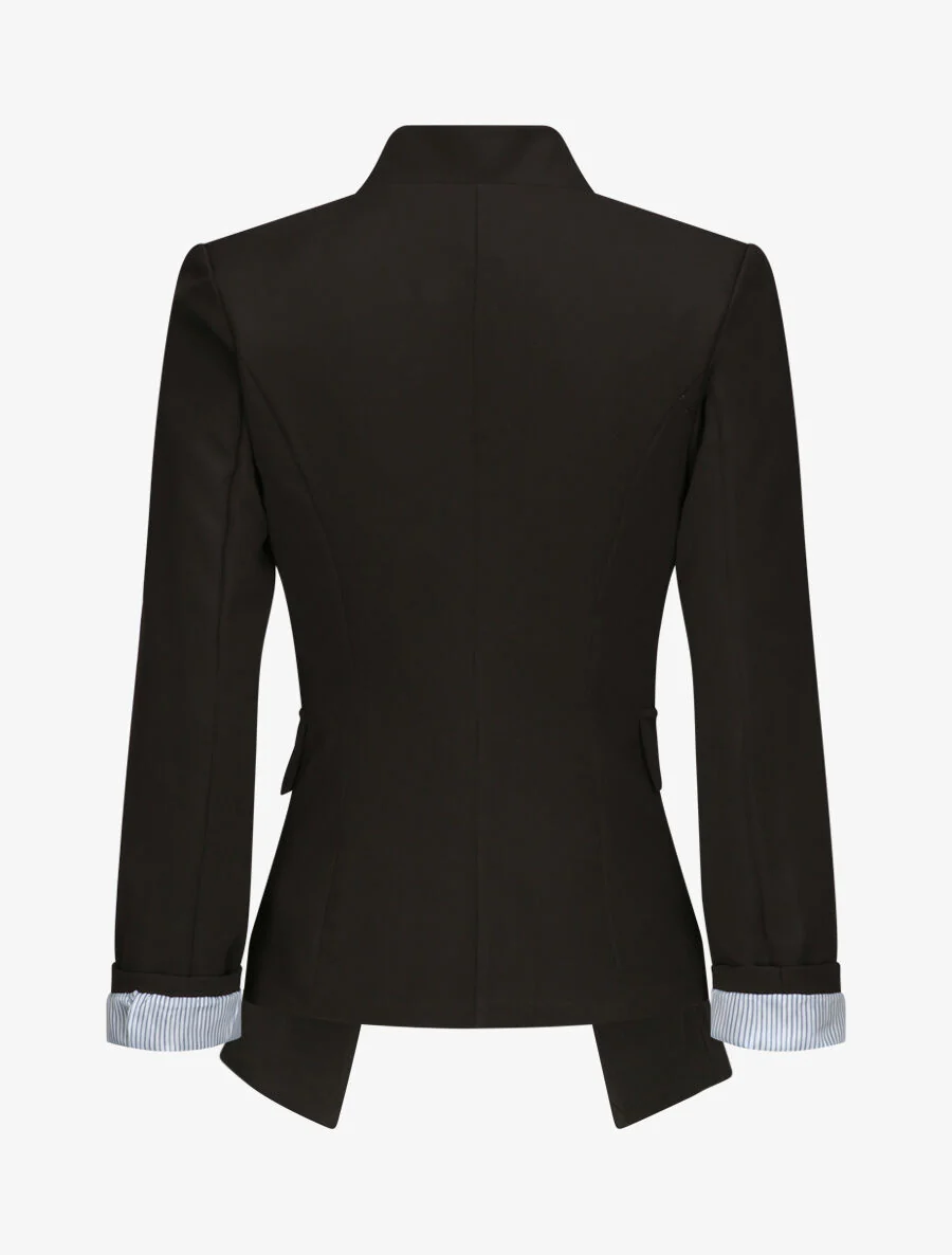 Effen rechte blazer met gekartelde kraag - Zwart - Image 2