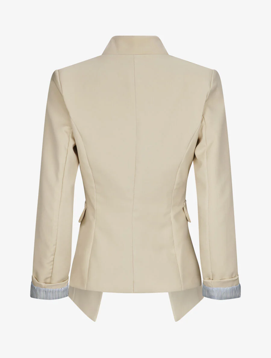 Effen rechte blazer met gekartelde kraag - Beige - Image 2