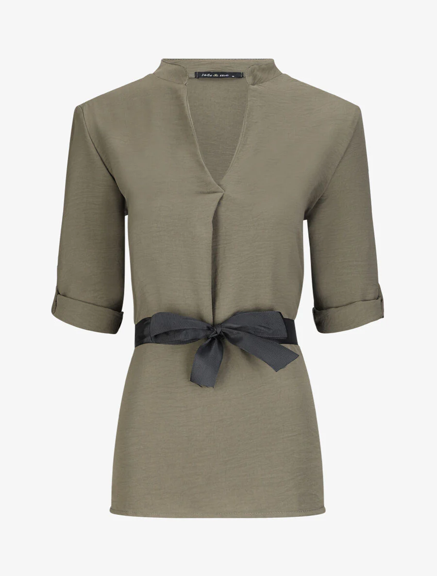 Rechte effen blouse met 3/4 mouwen - Kaki