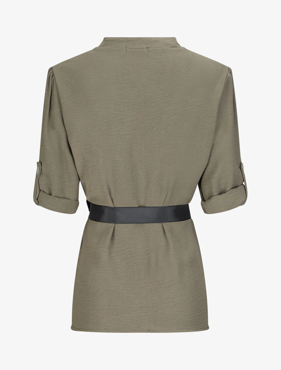 Rechte effen blouse met 3/4 mouwen - Kaki - Image 2