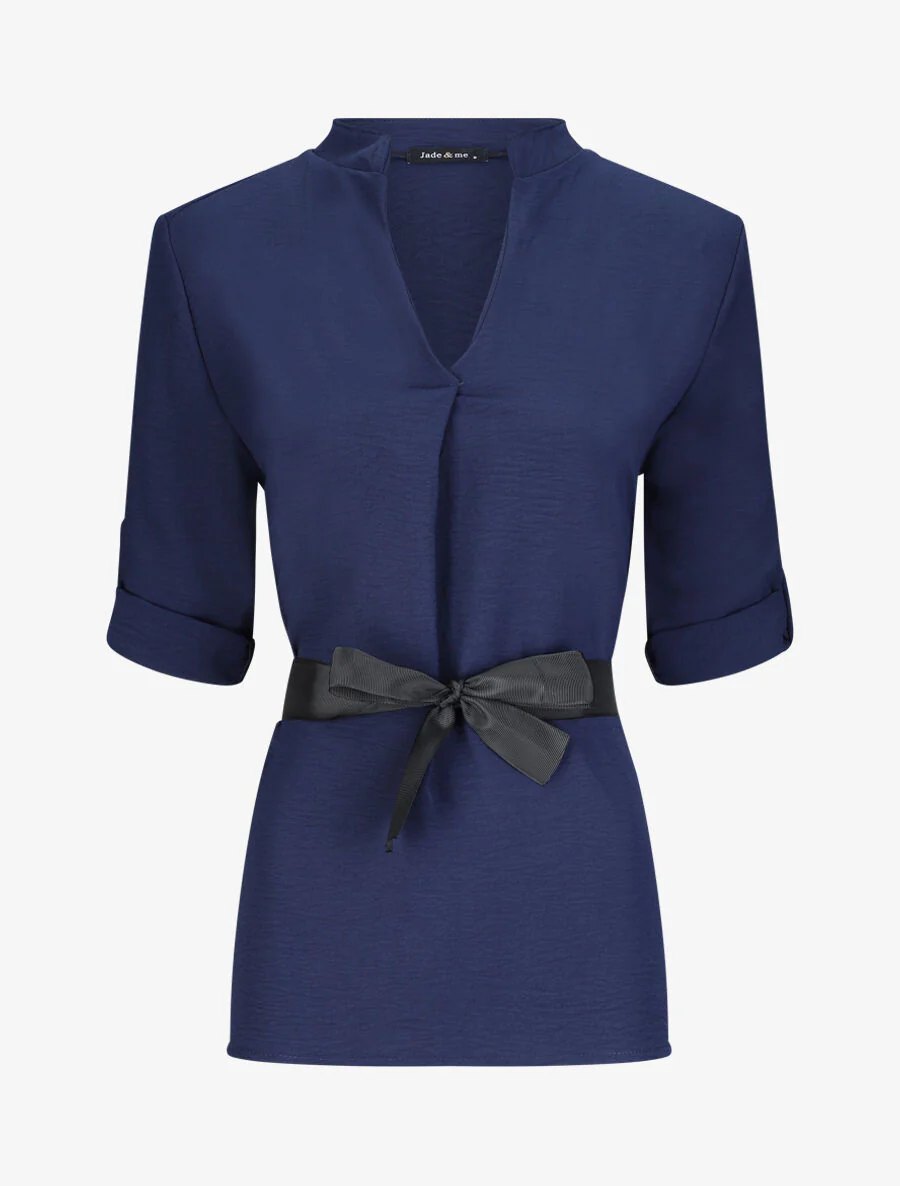 Rechte effen blouse met 3/4 mouwen - Marineblauw