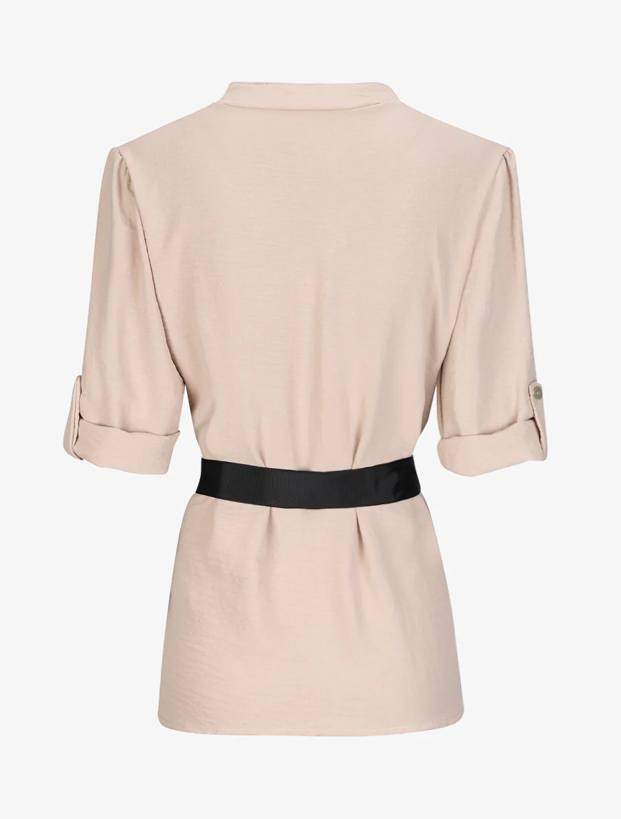 Rechte effen blouse met 3/4 mouwen - Beige - Image 2