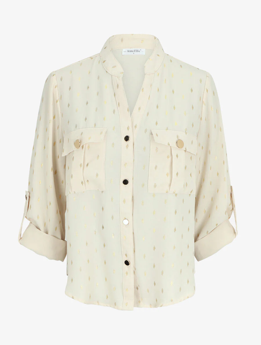 Rechte blouse met gouden flockprint - Beige