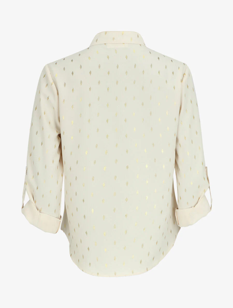 Rechte blouse met gouden flockprint - Beige - Image 2