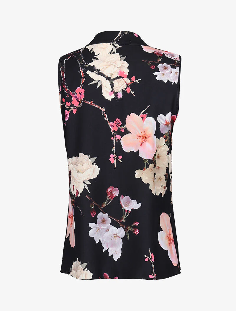 Rechte blouse met kersenbloesemprint - zwart - Image 2