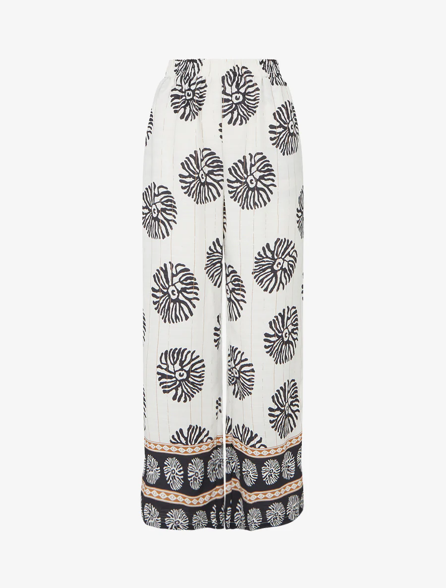 Rechte broek met anemoonprint - Ecru