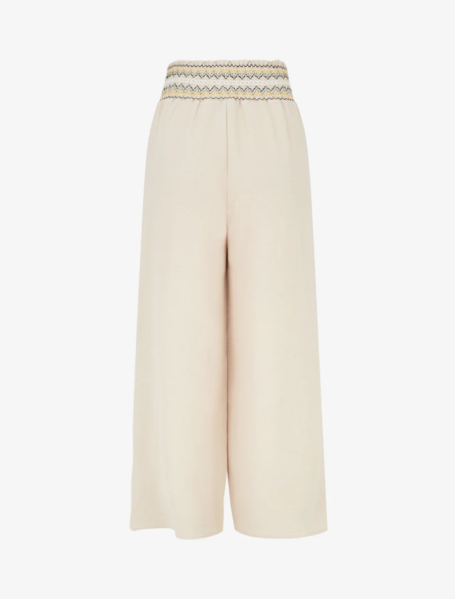 Rechte broek met elastische hoge taille - Beige - Image 2