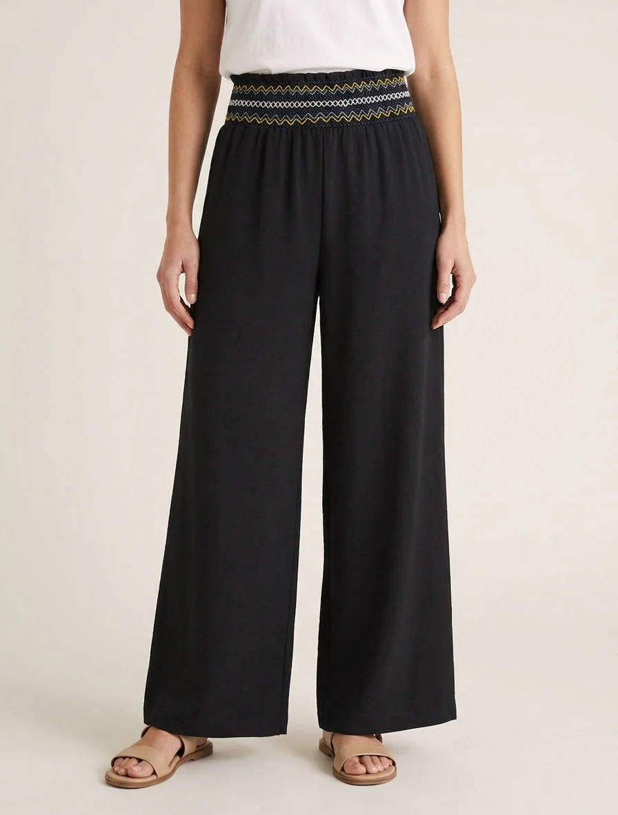 Rechte broek met elastische hoge taille - Zwart - Image 4